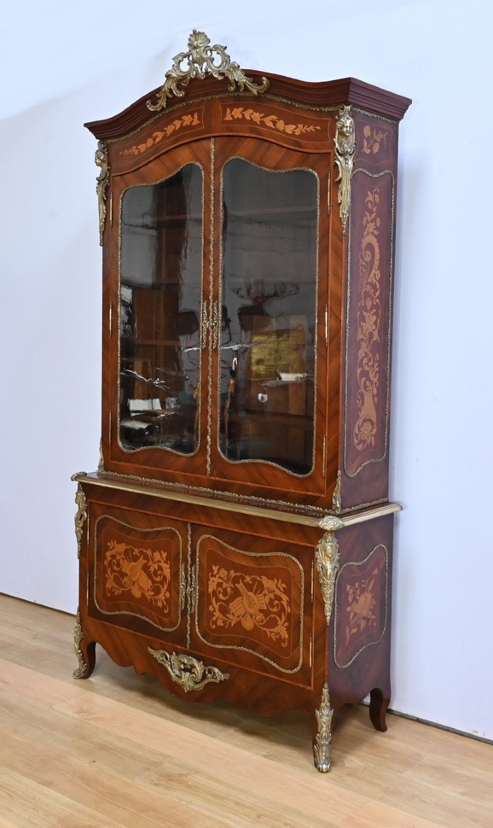 Two-body Bookcase In Rosewood And Marquetry, Louis XV Style – Late 19th Century-photo-4