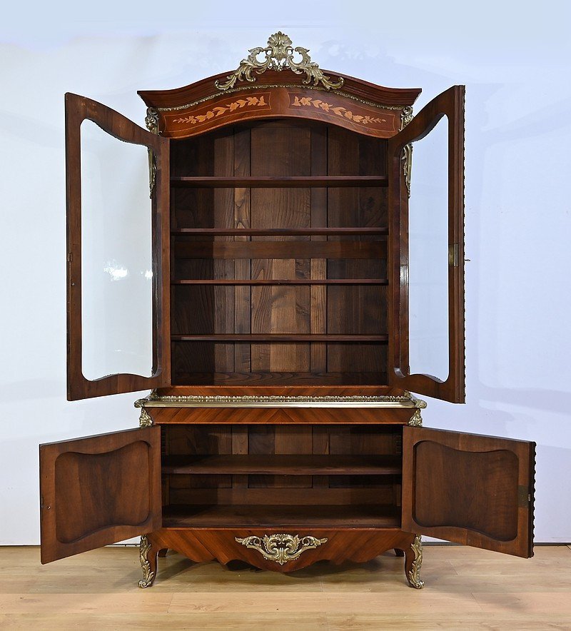 Two-body Bookcase In Rosewood And Marquetry, Louis XV Style – Late 19th Century-photo-1