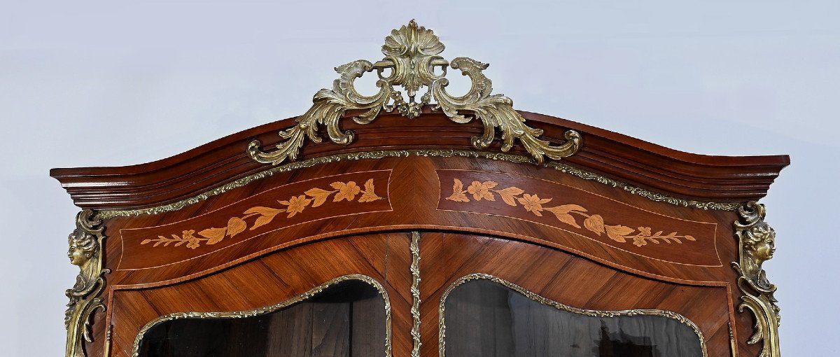 Bibliothèque Deux-corps En Palissandre Et Marqueterie, Style Louis XV – Fin XIXe-photo-2