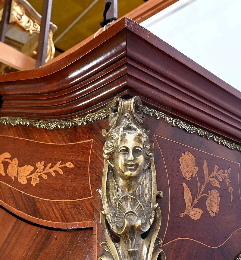 Bibliothèque Deux-corps En Palissandre Et Marqueterie, Style Louis XV – Fin XIXe-photo-4