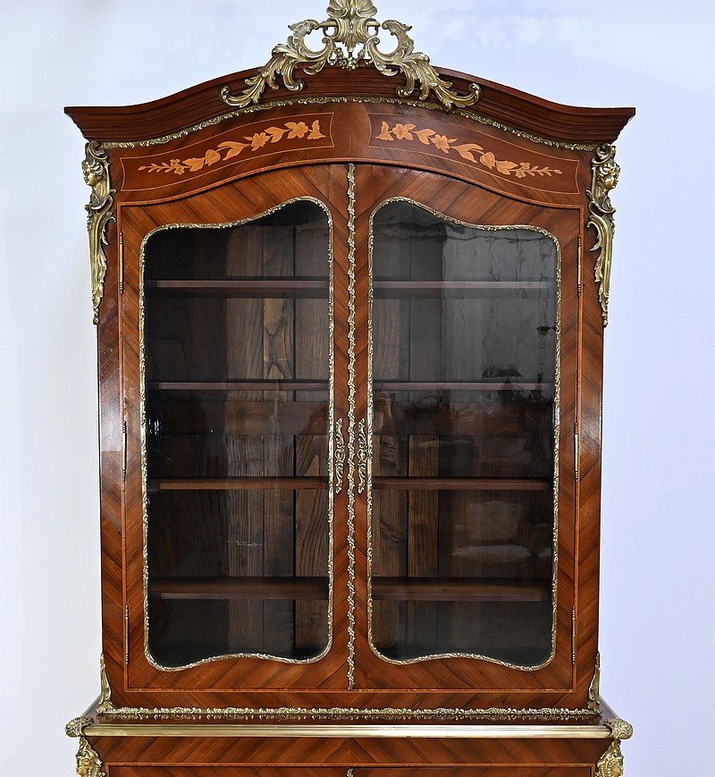 Two-body Bookcase In Rosewood And Marquetry, Louis XV Style – Late 19th Century-photo-6