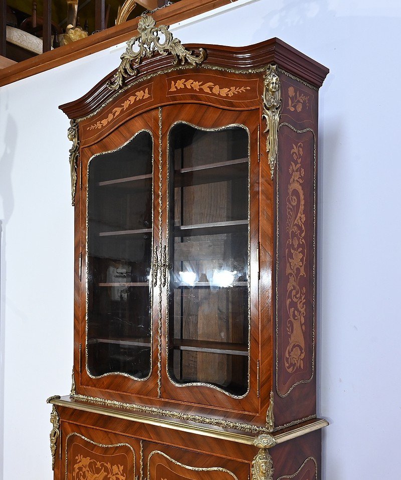 Two-body Bookcase In Rosewood And Marquetry, Louis XV Style – Late 19th Century-photo-7