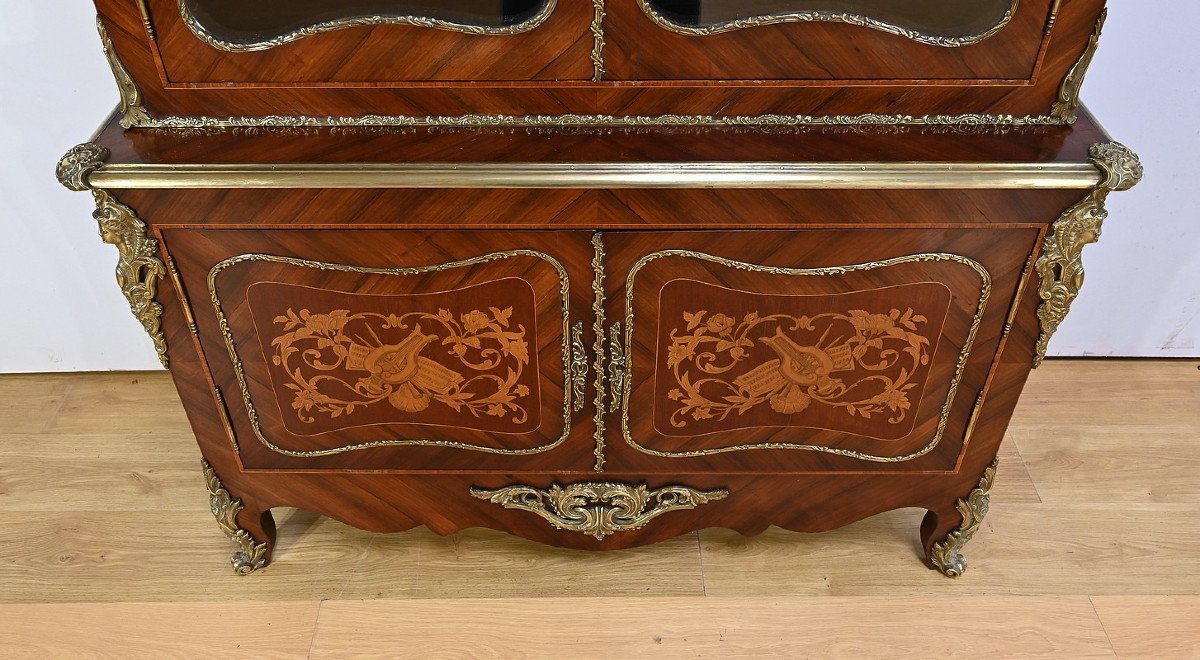 Two-body Bookcase In Rosewood And Marquetry, Louis XV Style – Late 19th Century-photo-8