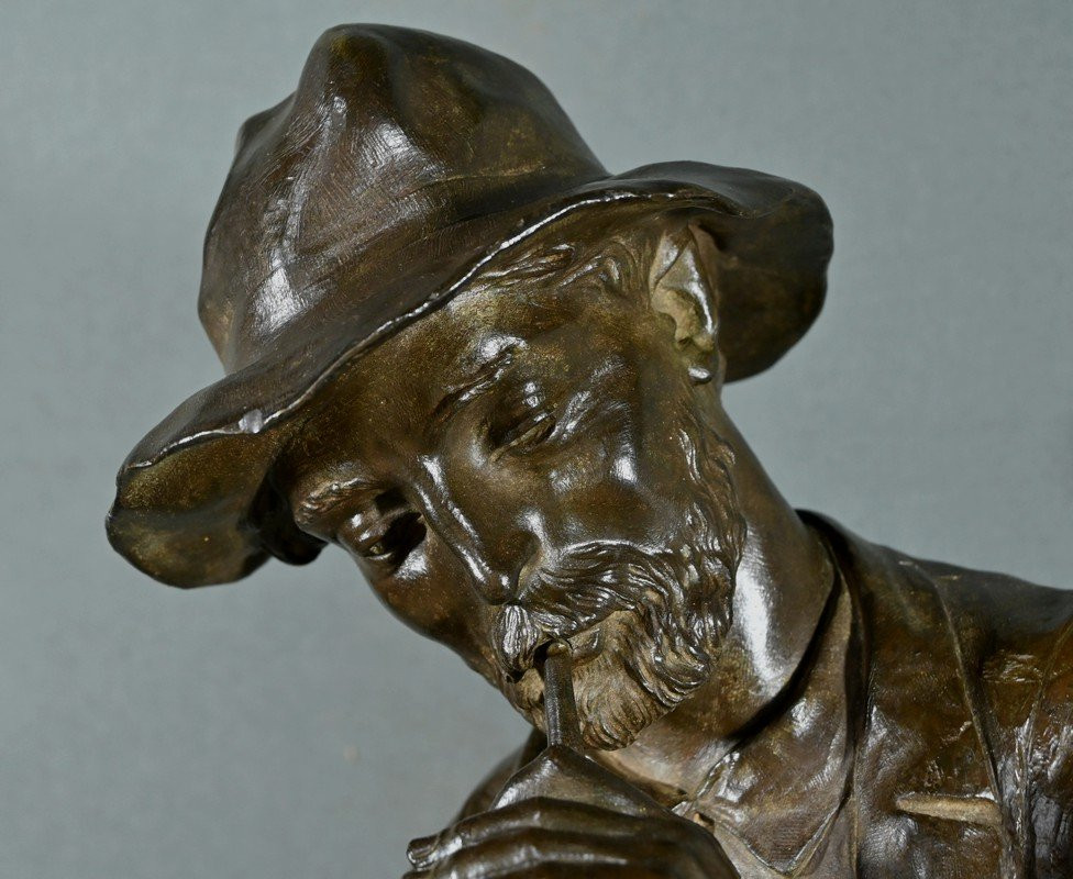 Important Bronze “man With A Pipe”, Signed M. Constant Favre – Late 19th Century-photo-1