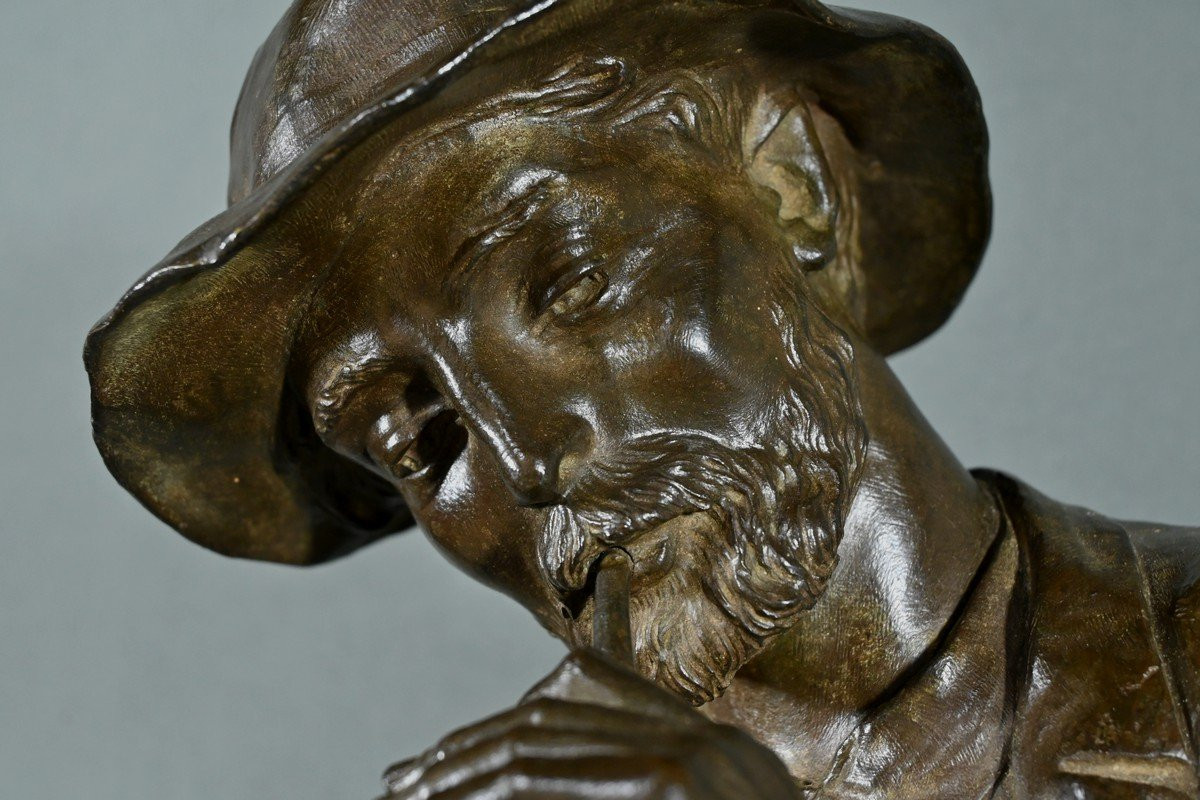 Important Bronze “man With A Pipe”, Signed M. Constant Favre – Late 19th Century-photo-2