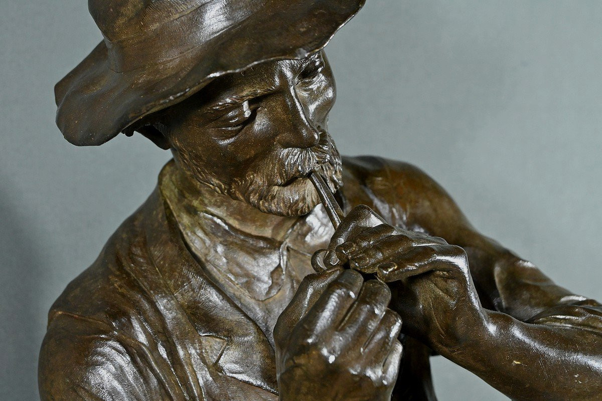 Important Bronze “man With A Pipe”, Signed M. Constant Favre – Late 19th Century-photo-3