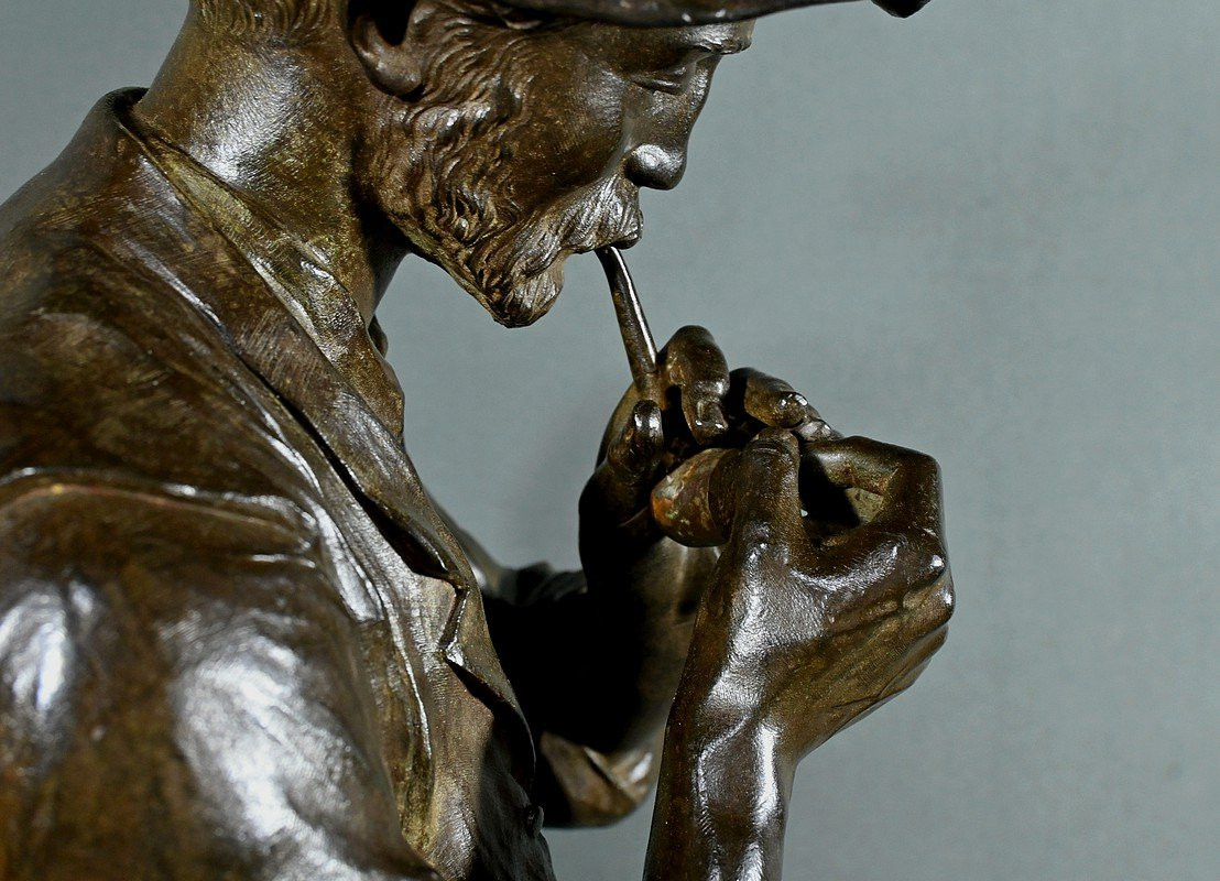 Important Bronze “man With A Pipe”, Signed M. Constant Favre – Late 19th Century-photo-8