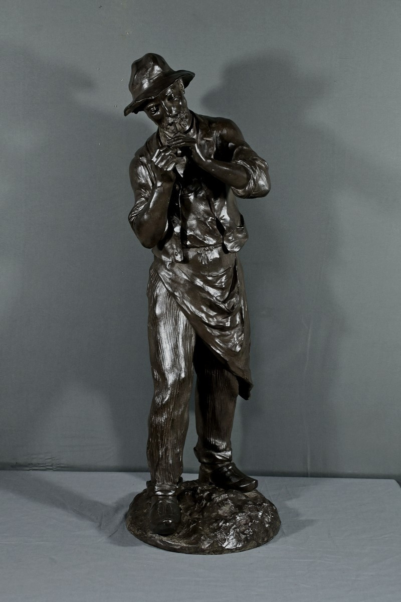 Important Bronze “man With A Pipe”, Signed M. Constant Favre – Late 19th Century