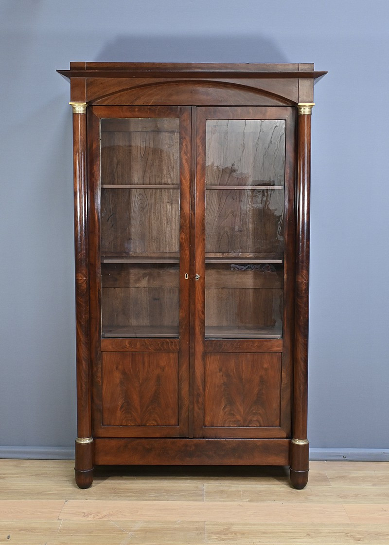 Mahogany Burl Bookcase, Empire Style – Late 19th Century