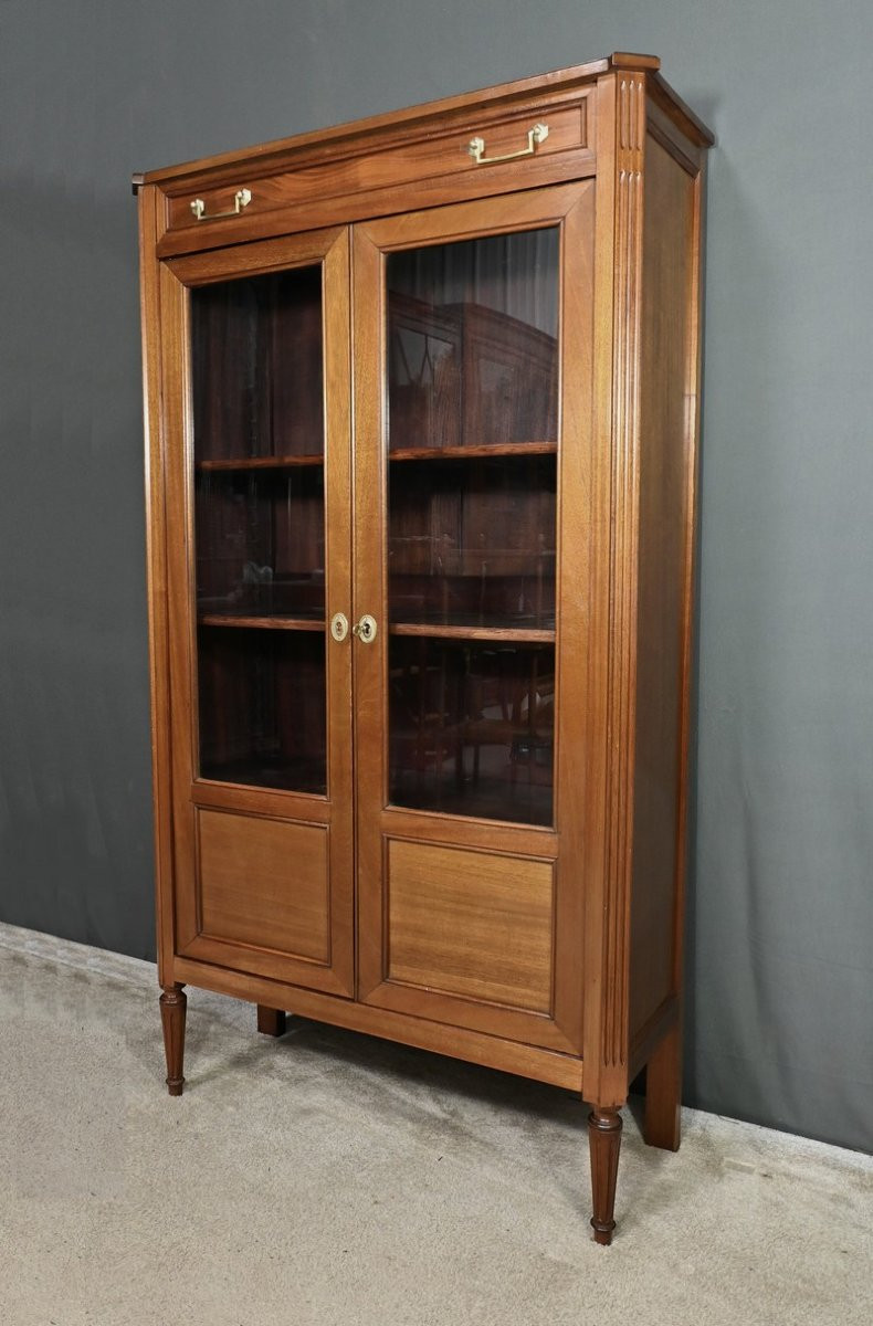 Small Glass-fronted Mahogany Bookcase, Louis XVI Style – Late 19th Century-photo-2