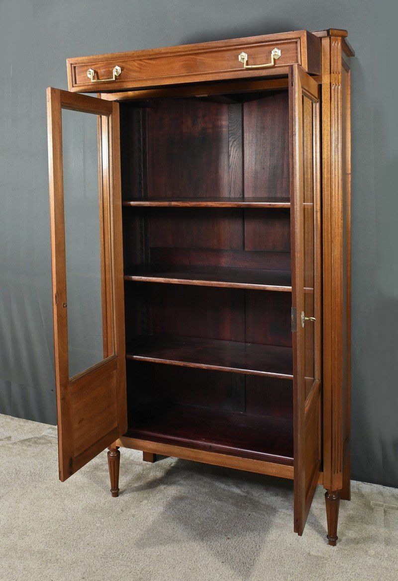 Small Glass-fronted Mahogany Bookcase, Louis XVI Style – Late 19th Century-photo-3