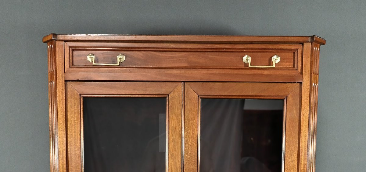 Small Glass-fronted Mahogany Bookcase, Louis XVI Style – Late 19th Century-photo-4