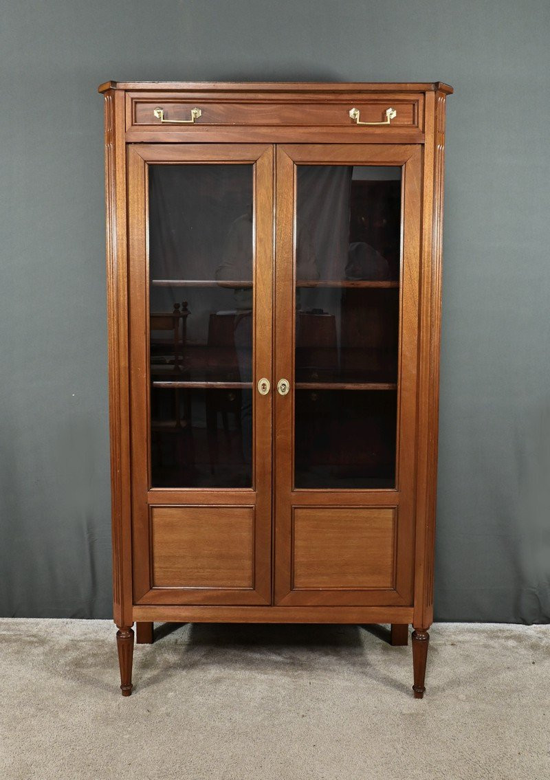 Small Glass-fronted Mahogany Bookcase, Louis XVI Style – Late 19th Century-photo-2