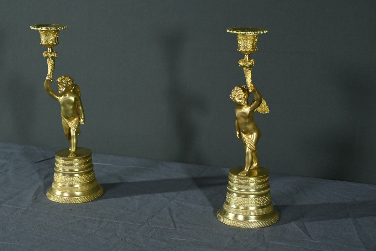 Pair Of Gilt Bronze Candlesticks – Mid 19th Century-photo-3