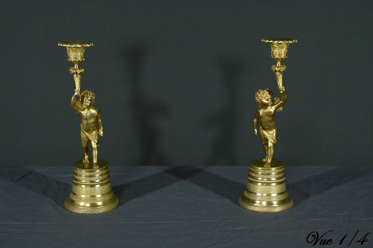 Pair Of Gilt Bronze Candlesticks – Mid 19th Century-photo-4