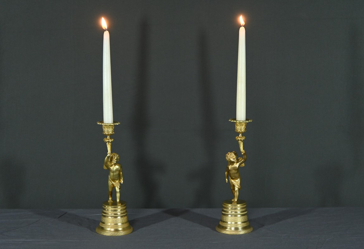 Pair Of Gilt Bronze Candlesticks – Mid 19th Century