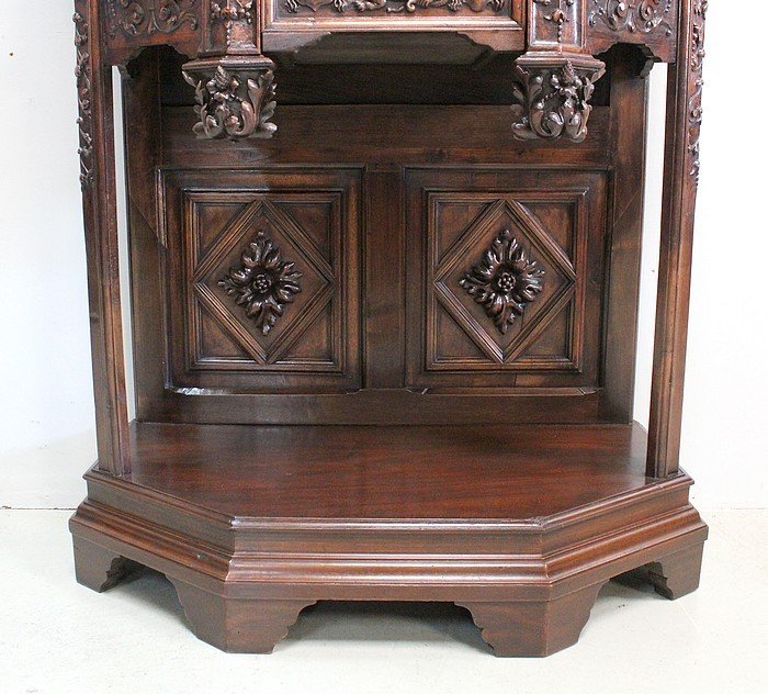 Cabinet In Solid Walnut, Gothic Taste - Renaissance - Late 19th Century-photo-3