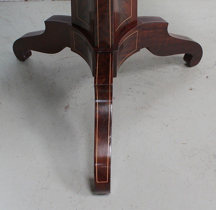 Pedestal Table In Mahogany Burl Veneer And Marquetry, Charles X Period - Early 19th Century-photo-2