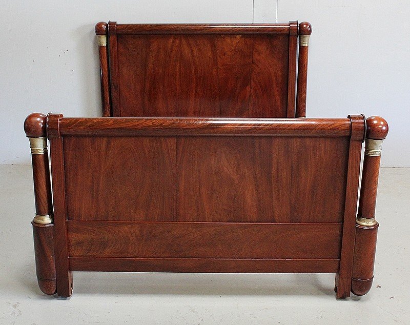 Middle Bed In Cuban Mahogany Veneer, Empire Style - Mid-19th Century-photo-3