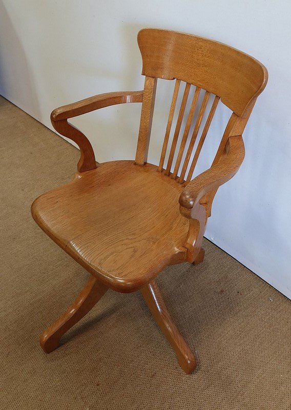 Adjustable Office Armchair, In Solid Light Oak - 1940-photo-3