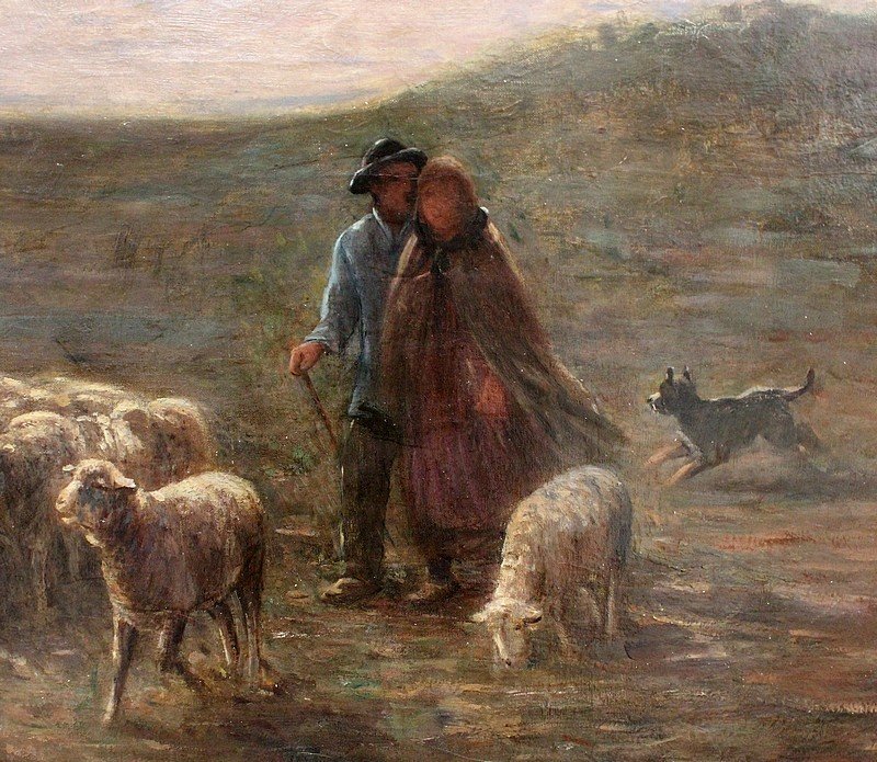 Large Painting '' Sheep In The Pasture '' Signed A. Charpin, 1906 - Early 20th Century-photo-6