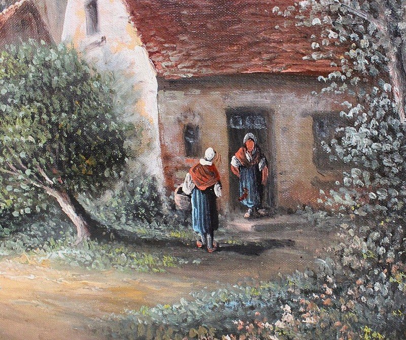 Painting 'country Village' Signed Vallet - Nineteenth-photo-1