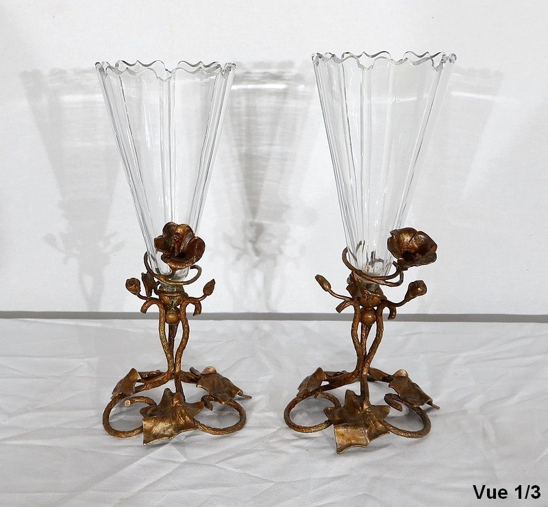 Pair Of Crystal Vases, Art Nouveau Period - 1900-photo-5