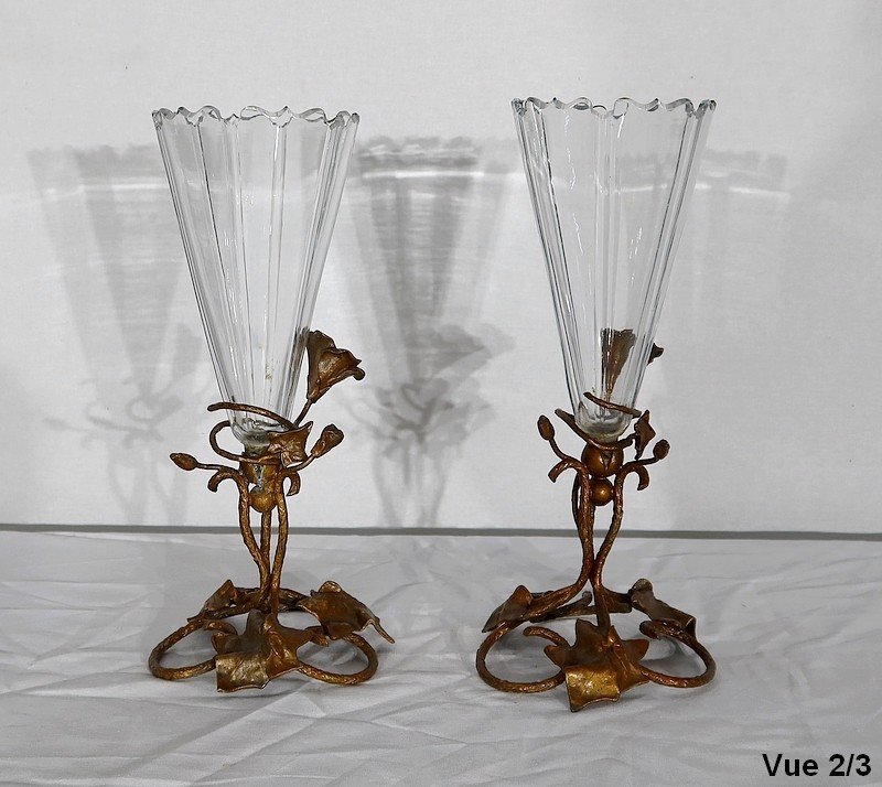 Pair Of Crystal Vases, Art Nouveau Period - 1900-photo-6