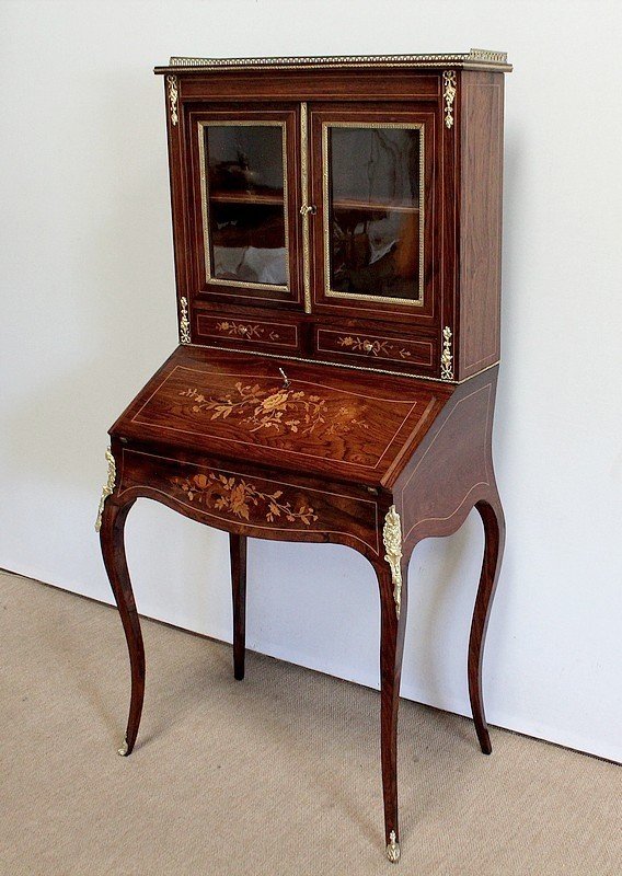 Small Showcase Desk In Rosewood And Marquetry, Napoleon III Period - Mid-19th Century-photo-2