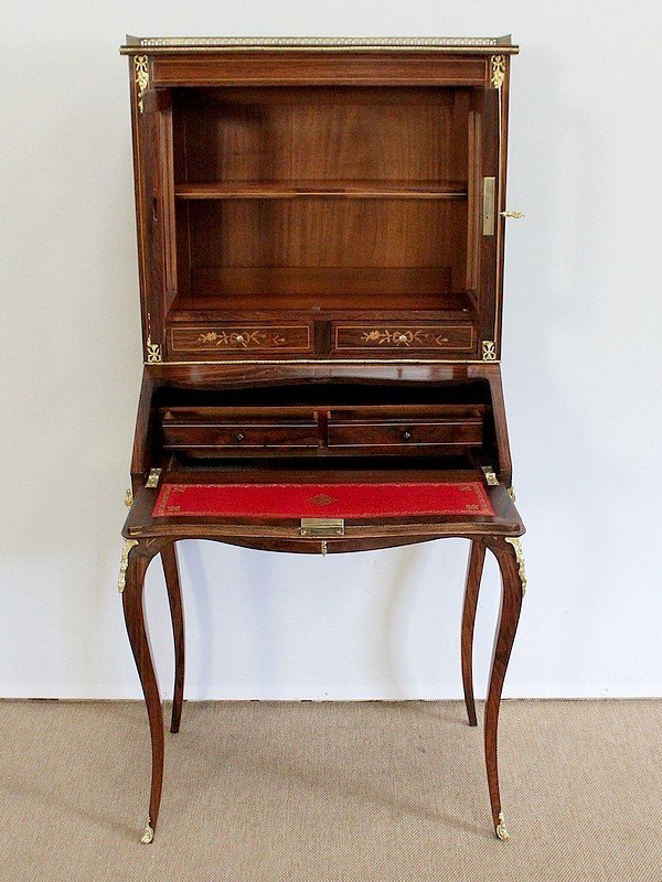 Small Showcase Desk In Rosewood And Marquetry, Napoleon III Period - Mid-19th Century-photo-3