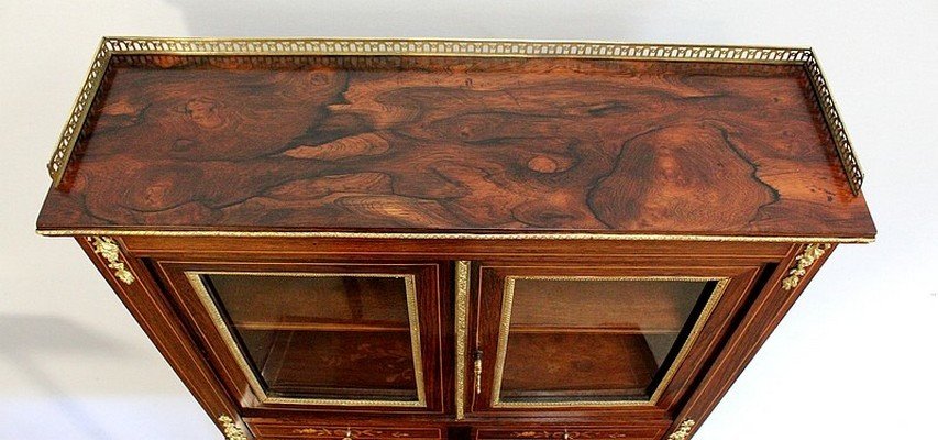 Small Showcase Desk In Rosewood And Marquetry, Napoleon III Period - Mid-19th Century-photo-4