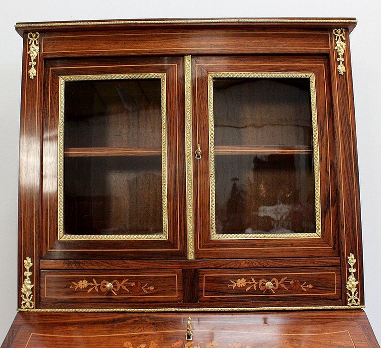 Small Showcase Desk In Rosewood And Marquetry, Napoleon III Period - Mid-19th Century-photo-1