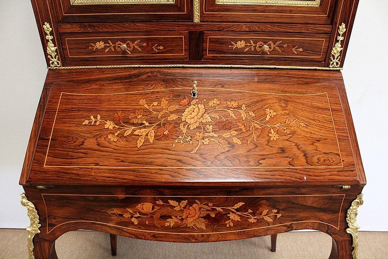 Small Showcase Desk In Rosewood And Marquetry, Napoleon III Period - Mid-19th Century-photo-2