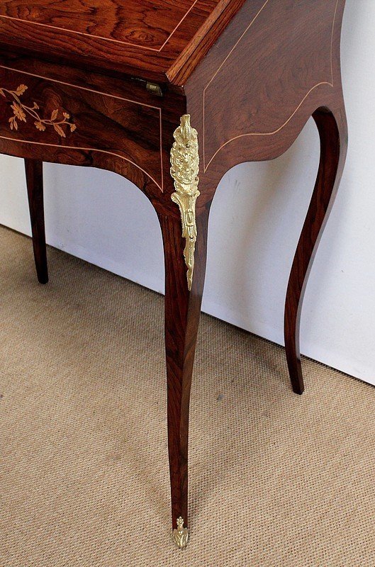 Small Showcase Desk In Rosewood And Marquetry, Napoleon III Period - Mid-19th Century-photo-4