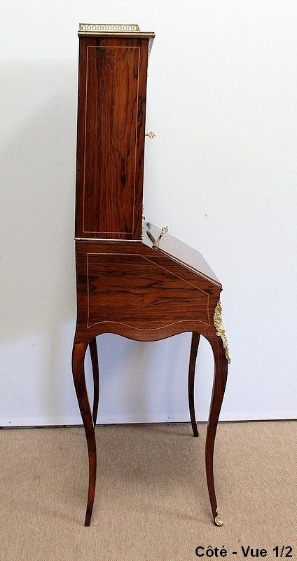 Small Showcase Desk In Rosewood And Marquetry, Napoleon III Period - Mid-19th Century-photo-5