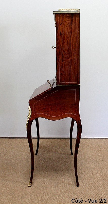 Small Showcase Desk In Rosewood And Marquetry, Napoleon III Period - Mid-19th Century-photo-6