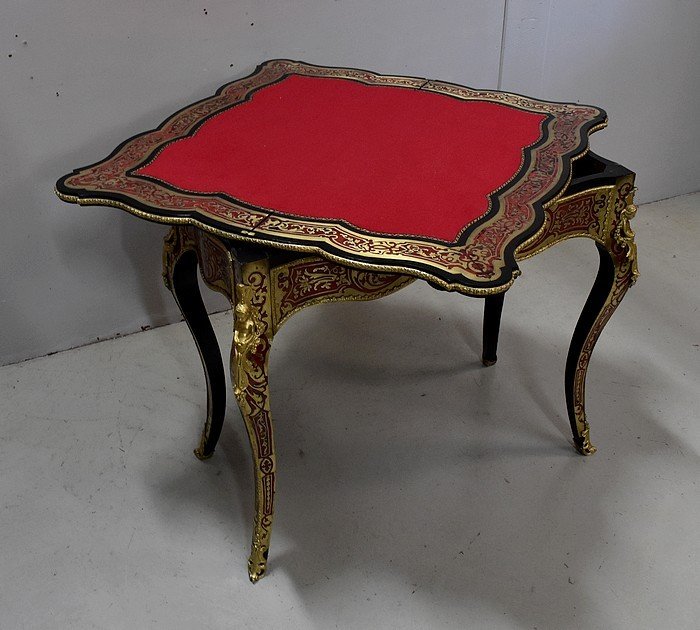 Game Table In Boulle Marquetry, Napoleon III Period - Mid-19th Century-photo-2