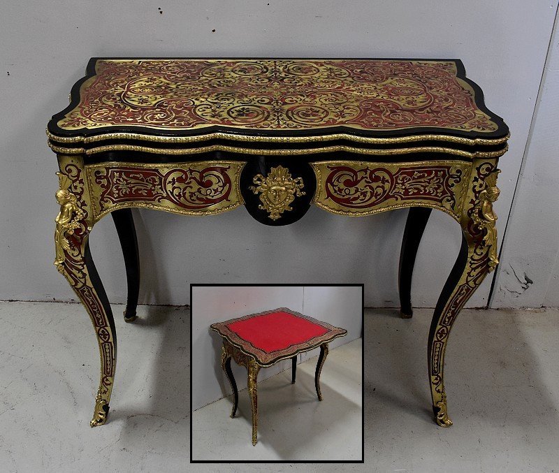 Game Table In Boulle Marquetry, Napoleon III Period - Mid-19th Century