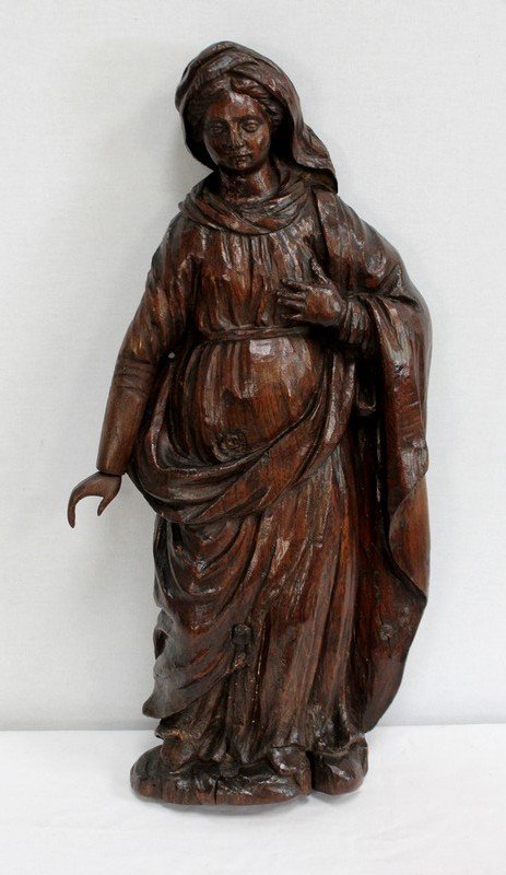 Oak Statue Of A Saint - Nineteenth