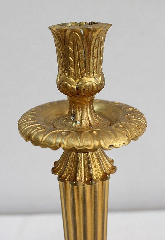 Pair Of Candlesticks In Gilt Bronze, Louis XVI Style - Early Twentieth-photo-2