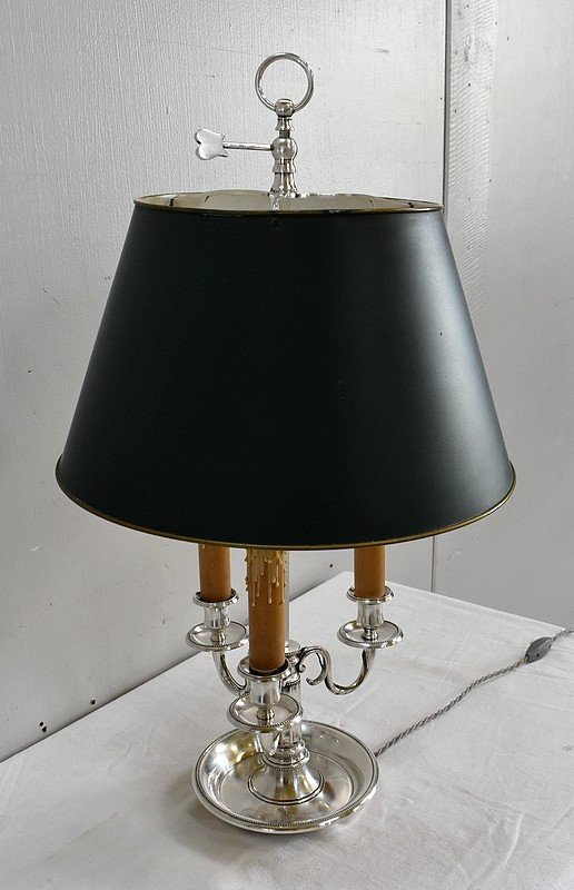 Important Bouillotte Lamp In Silver Metal, Louis XVI Taste - Late Nineteenth-photo-3