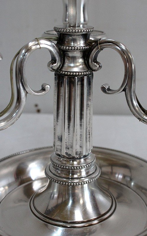 Important Bouillotte Lamp In Silver Metal, Louis XVI Taste - Late Nineteenth-photo-7