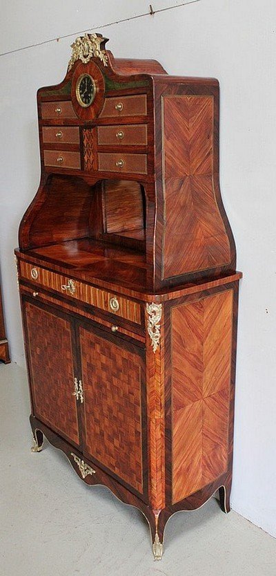 Small Cartonnier Buffet In Louis XV Style Marquetry - Louis XVI - Late Nineteenth-photo-3