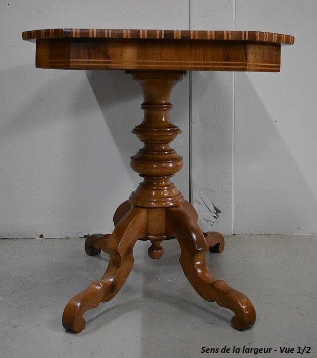 Inlaid Pedestal Table, In Walnut And Light Wood - 2nd Part Of The Nineteenth-photo-6