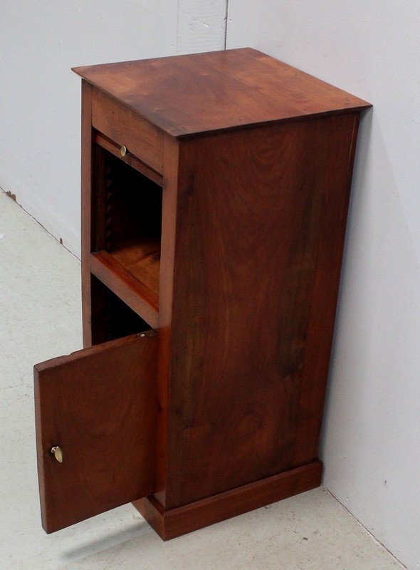 Charming Small Bedside Table With Curtain, In Solid Cherry, Directoire Taste - Mid-19th Century-photo-4