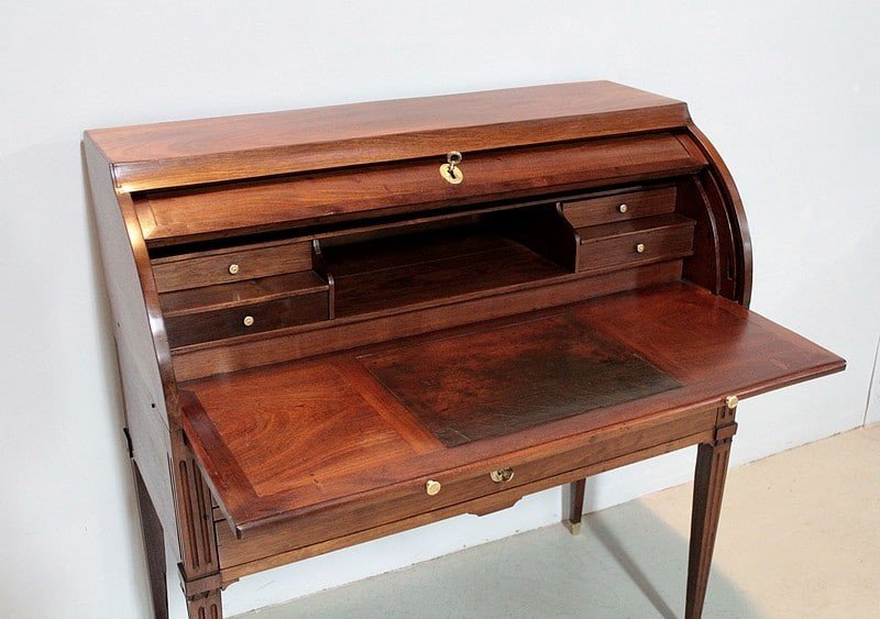 Louis XVI Cylinder Desk In Eighteenth Mahogany-photo-4