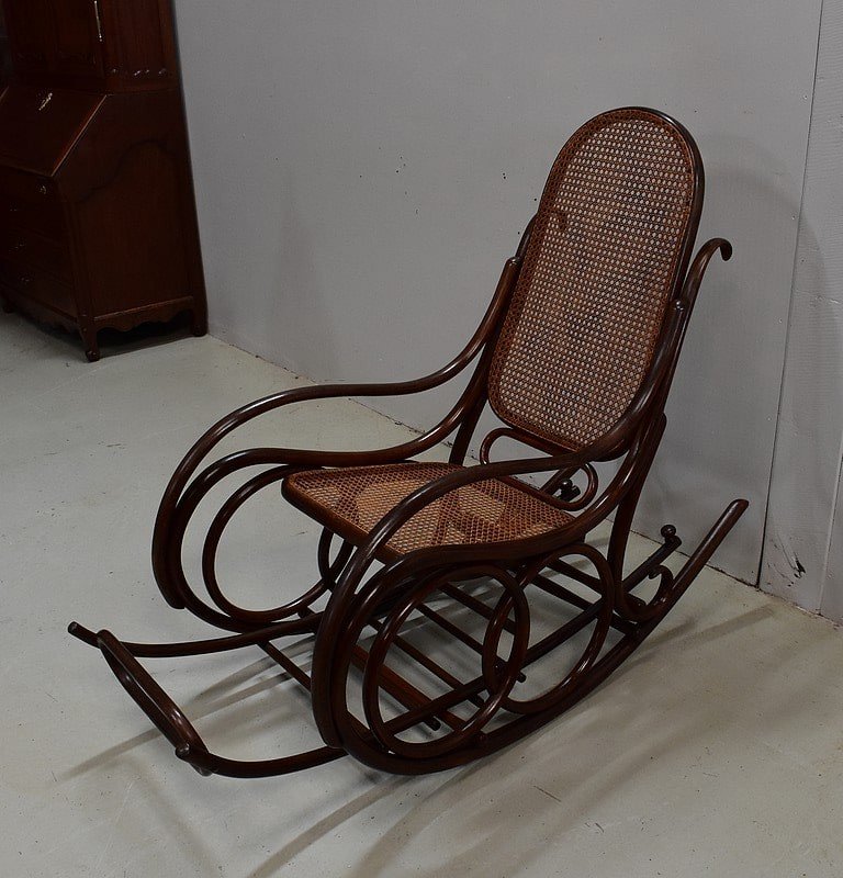 Rocking Chair Et Son Repose Pieds, En Hêtre, Esprit `thonet` - 1900-photo-2