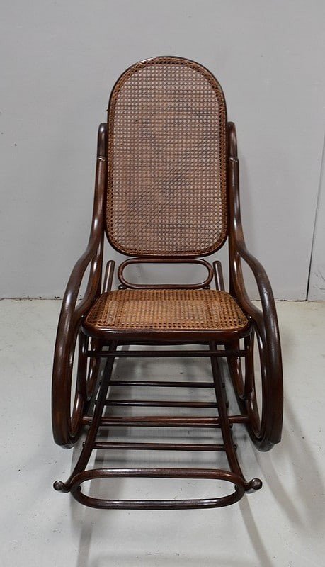 Rocking Chair Et Son Repose Pieds, En Hêtre, Esprit `thonet` - 1900-photo-3