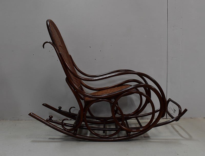 Rocking Chair Et Son Repose Pieds, En Hêtre, Esprit `thonet` - 1900-photo-4