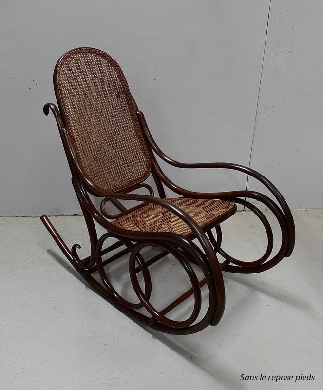 Rocking Chair Et Son Repose Pieds, En Hêtre, Esprit `thonet` - 1900-photo-5